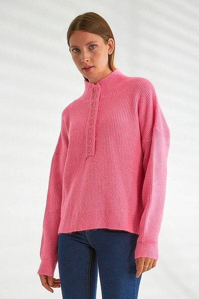 Robin Pink Dök Yeka Knitwear and Sweater, Buttoned Detail Vertical Theme
