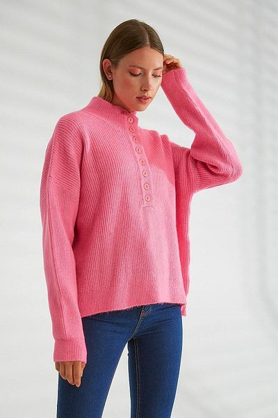 Robin Pink Dök Yeka Knitwear and Sweater, Buttoned Detail Vertical Theme