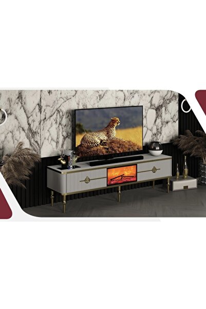 Pİ COLOR Asel Beyaz Şömineli Tv Ünitesi