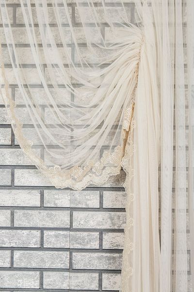 perdemony Special Embroidered Skirt Gathered Double Breasted Background Curtain Grek Floor 1X3 Close Pleat 100 X 270 Cream