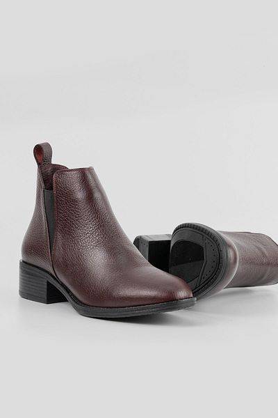 TUNAELLİ Women's Burgundy Genuine Natural Leather Chelsea Boots & Bootie