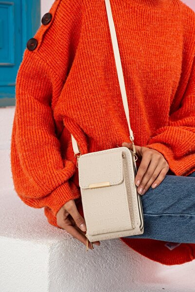 Paul Brand حقيبة كروس مطبوعة منقوشة باللون الكريمي مكونة من 3 أقسام مع حجرة ل...