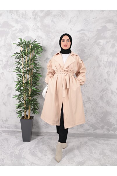 ışık tesettur Balon Kol Trençkot