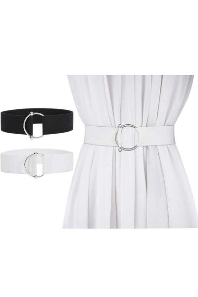 Genel Markalar Anka Kadın 2'li Set Kemer Sıyah&beyaz Lastıklı Bel Kemeri 2 'l...