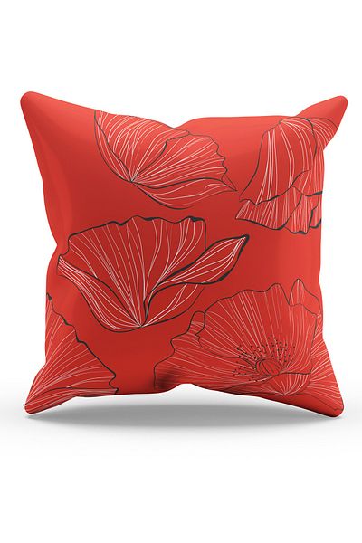 Moud's Double Sided Printed Poppy Red-3 Patterned Suede Throw Pillow Case