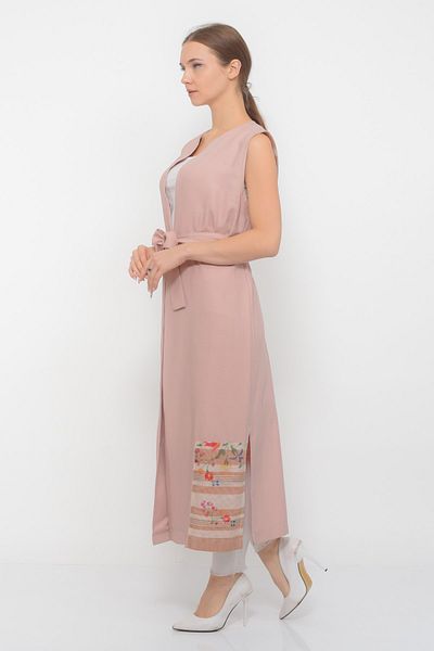 TUSSE Elegant Floral Embroidered Belted Classic Large Size Slit Vest
