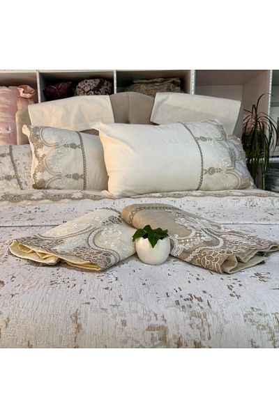 Çeyiz Bahçesi Sevdam 11 Piece Cream Προίκα Νυφικό Σετ 100% Βαμβάκι
