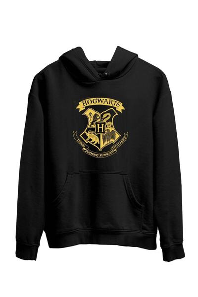 ZENG Hogwarts Baskılı Sweatshirt Kapüşonlu Harry Potter Sweat Siyah Sweatshir...