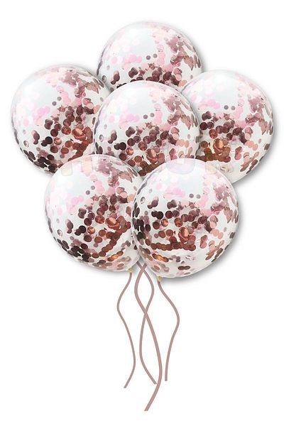 HBK Transparent Balloon Set with Rose Gold Confetti : 12" Balloon 10 Pieces - 1 Pack Balloon Confetti (Pack)