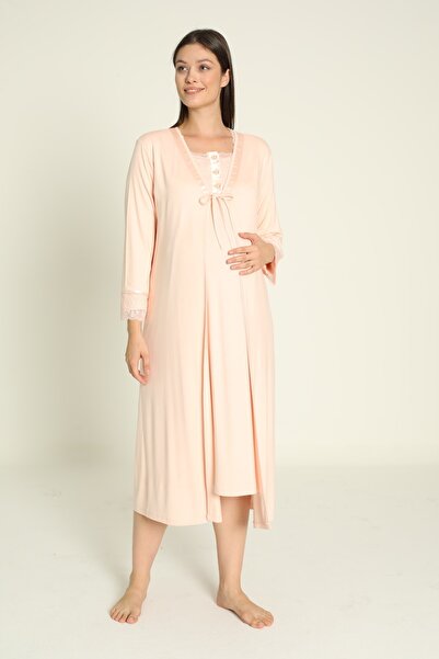 Miss Dünya Lissa Set cămașă de noapte de maternitate și maternitate cu mânecă lungă din dantelă