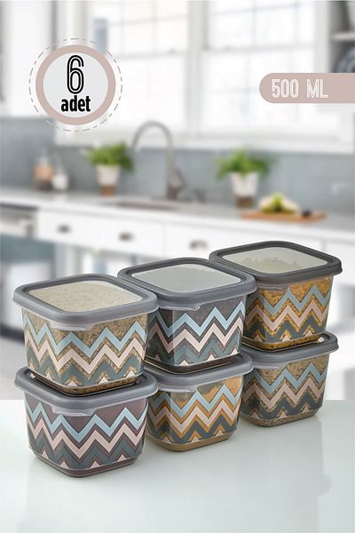 ASlife Home Set of 6 Patterned Square Storage Container with Labels Breakfast Spice Container 500 ml