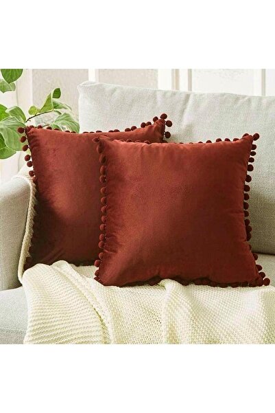 Bc Home Kiremit Minik Ponponlu Yumuşak Dokulu Kare Kırlent Kılıfı Iskandinav, Bohem,düz, Sade