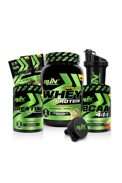 Run Nutrition Whey Mini Plus, Creatine, Bcaa Fitness Pack - Small Muscle Mass Fr. Vanilla, Coke - Gift