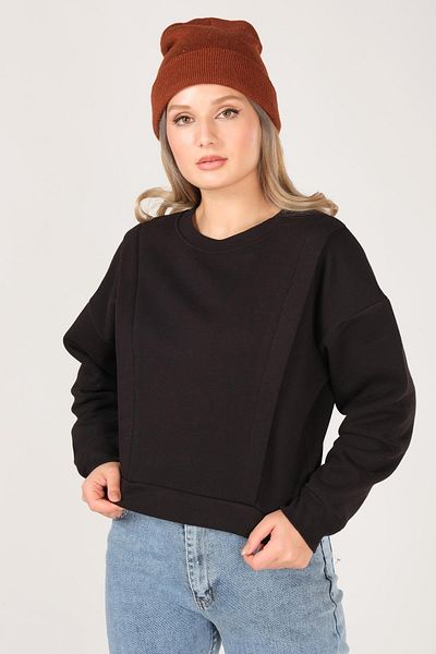 Giyim Dünyası Women's Crew Neck Crop Sweatshirt Black