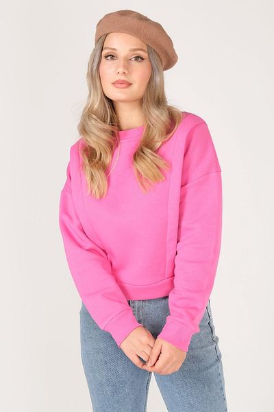Giyim Dünyası Women's Crew Neck Crop Sweatshirt Pink