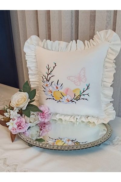 Misue Handmade Filled Special Tailored Embroidered Decorative Throw Pillow, 100% Cotton, Filled Throw Pillow