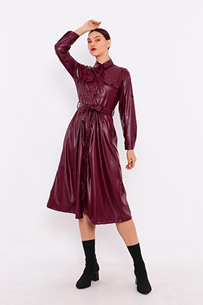 MENDY Collared Leather Dress