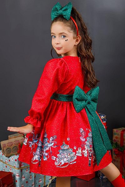 Riccotarz Girl's Baby Collared Christmas Printed Polka Dot Red Dress