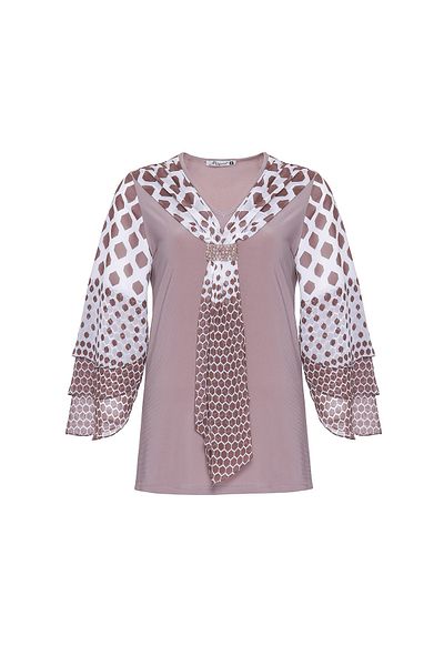 MİYORO Large Size Women's Blouse with Three Layers of Sleeves and Shawl Detail on the Collar