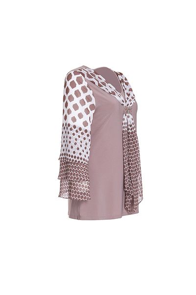 MİYORO Large Size Women's Blouse with Three Layers of Sleeves and Shawl Detail on the Collar