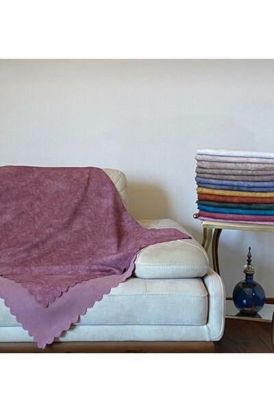 POYRAZ Mürdüm Nubuk Damarlı Çift Taraflı Şönil Çekyat Koltuk Örtüsü Şalı