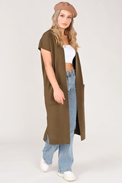 Giyim Dünyası Women's Pocket Detailed Knitwear Vest Khaki