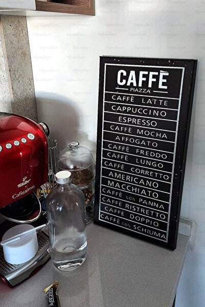 KanvasSepeti 50x20cm Tek Parça Siyah Caffe Tablosu Caffe Gelati Mutfak Tablos...