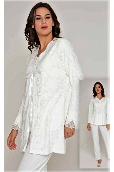 Marilyn Sabahlıklı 3'iü Pijama Takımı Ekru