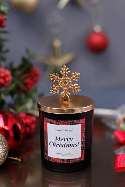 Mutlu Mutfak Atölye Kartanesi Kapaklı Yılbaşı Hediyelik Çikolata Kokulu Mum Merry Christmas
