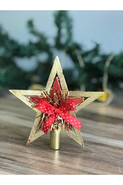 Denseden زينة شجرة الصنوبر للعام الجديد على شكل نجمة مع فيونكة ذهبية قطعة واح...