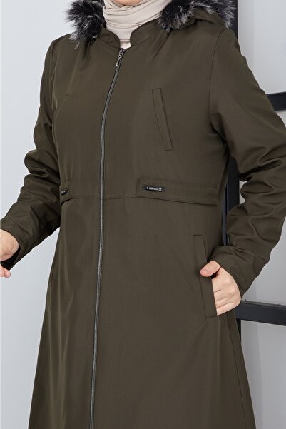 KMKkombin Γυναικείο παλτό και παλτό με κουκούλα μεγάλου μεγέθους αδιάβροχο χιτζάμπ με γούνα από μέσα μέχρι τη μέση