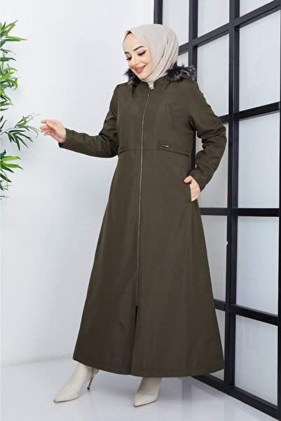 KMKkombin Γυναικείο παλτό και παλτό με κουκούλα μεγάλου μεγέθους αδιάβροχο χιτζάμπ με γούνα από μέσα μέχρι τη μέση