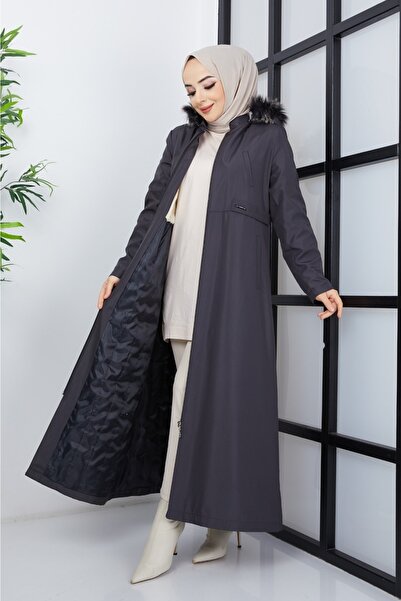 KMKkombin Γυναικείο παλτό και παλτό με κουκούλα μεγάλου μεγέθους αδιάβροχο χιτζάμπ με γούνα από μέσα μέχρι τη μέση