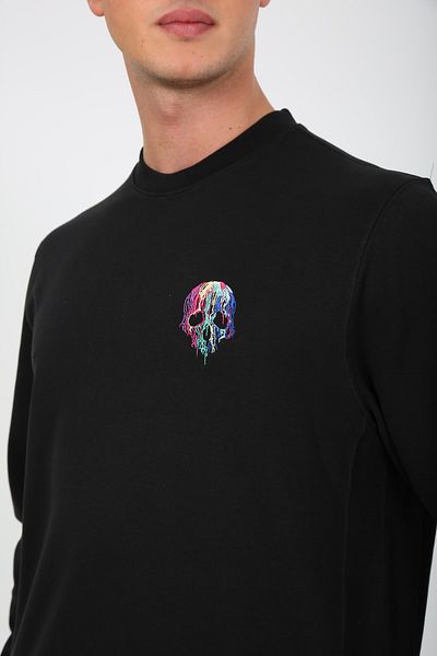 ESQUDO Men's Black Embroidered Oversize Sweatshirt