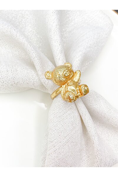 iQey Home Ayıcık Figürlü Peçete Halkası / Gold Peçete Yüzüğü 6’lı Set