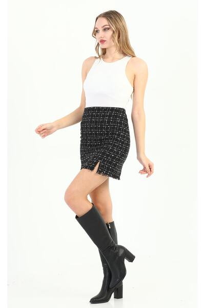 medipek Black Tweed Mini Skirt with Slit