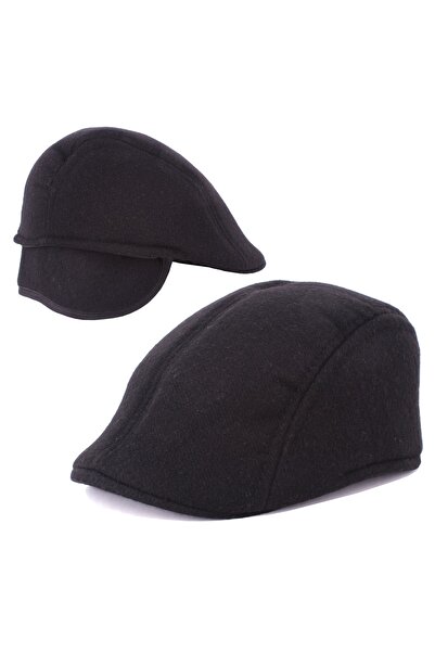 Modabay Erkek Ördek Şapka Kulaklı Düz Siyah Kışlık Model 362011-251140