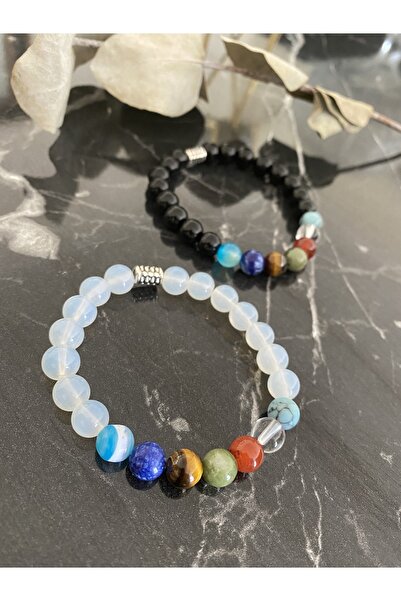 Melek Bozkurt سوار للجنسين باللونين الأبيض والأسود مع حجر القمر والعقيق