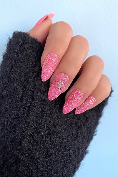 Mona Lady 12'li Simli Pembe Badem Takma Tırnak Yapıştırıcı 127-5