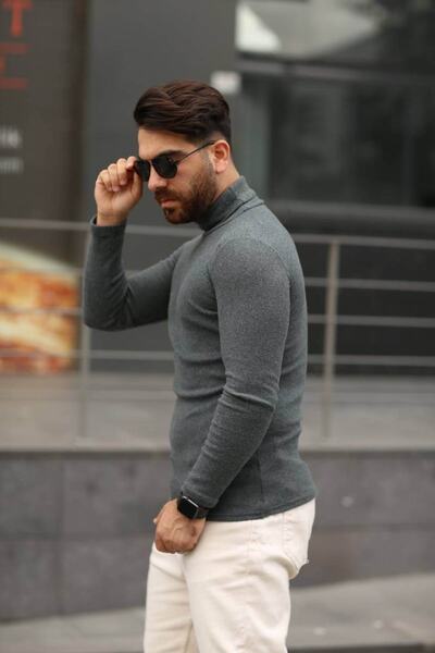 butilela Unisex Turtleneck Knitwear - Turtleneck Sweater Smoked