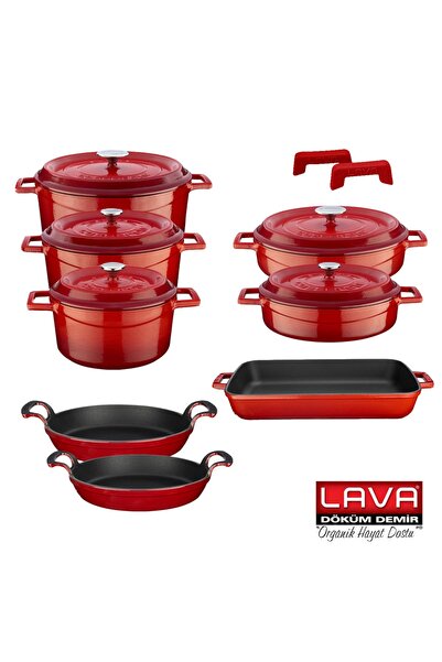 Lava Döküm 8 Parça Tencere Tava Seti Trendy Silikon Tutacak Hediyeli-finalonline