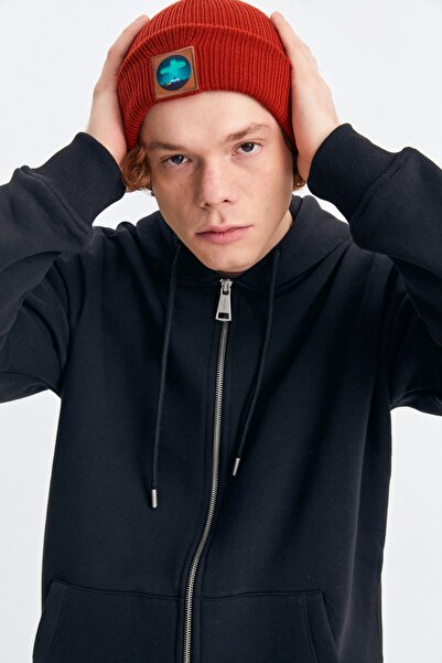 Northlight Unisex Kiremit Rengi Kuzey Işıkları Deriye Baskılı Fitilli Bere