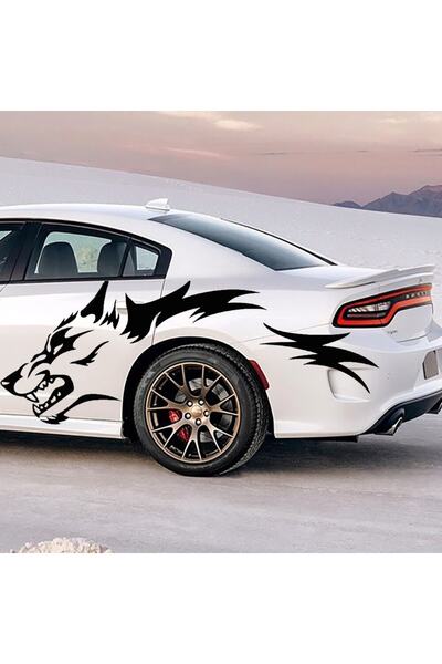 Vegatasarım Oto Araba Yan Kapı Sticker Çıkartma - Kurt - Siyah