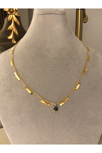 emy by emel luxury silver jewelry Altın Kaplama Doğal Taşlı Pullu Kolye 925 Ayar Gümüş