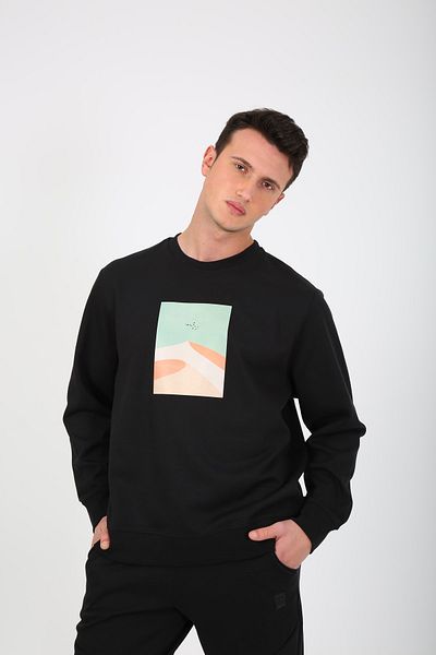 ESQUDO Hanorac oversize cu imprimeu negru pentru bărbați