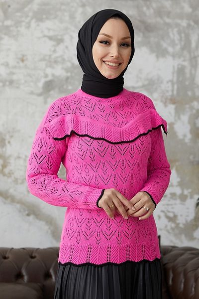 InStyle Pulover din tricotaje cu dungi Alvi - fucsia