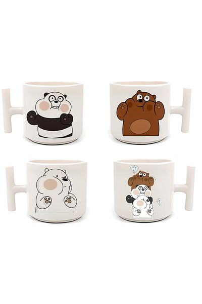 GünayStore Double Turkish Coffee Cup & Espresso Friendly Bears Printed 4-Piece White T Cup Set 4 Pieces