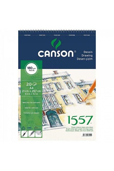 Canson 1557 Dessin Drawing Light Grain 180gr Spiral Drawing Notebook 20 Pages A4 (21x29.7cm)