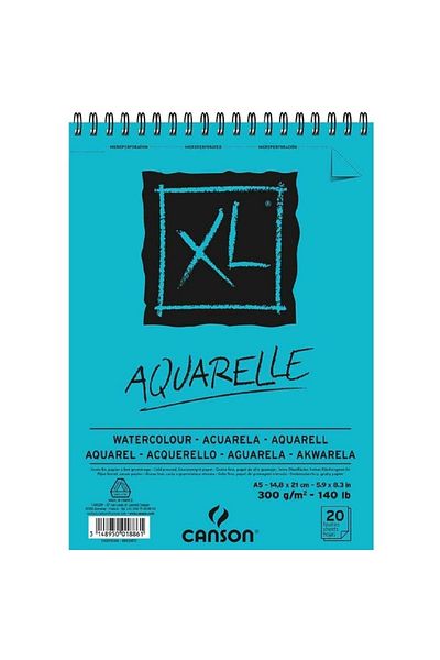 Canson Xl Aquarelle Cold Pressed 300gr Spiral Water Color Block 20 Sheets A5 (14.8x21cm)