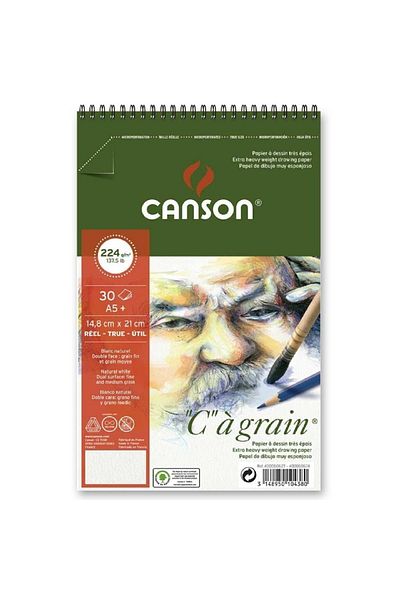 Canson Ca Grain Spiral Pad 224gr Natural White Spiral Drawing Block 30 Sheets A5 (14.9x21cm)